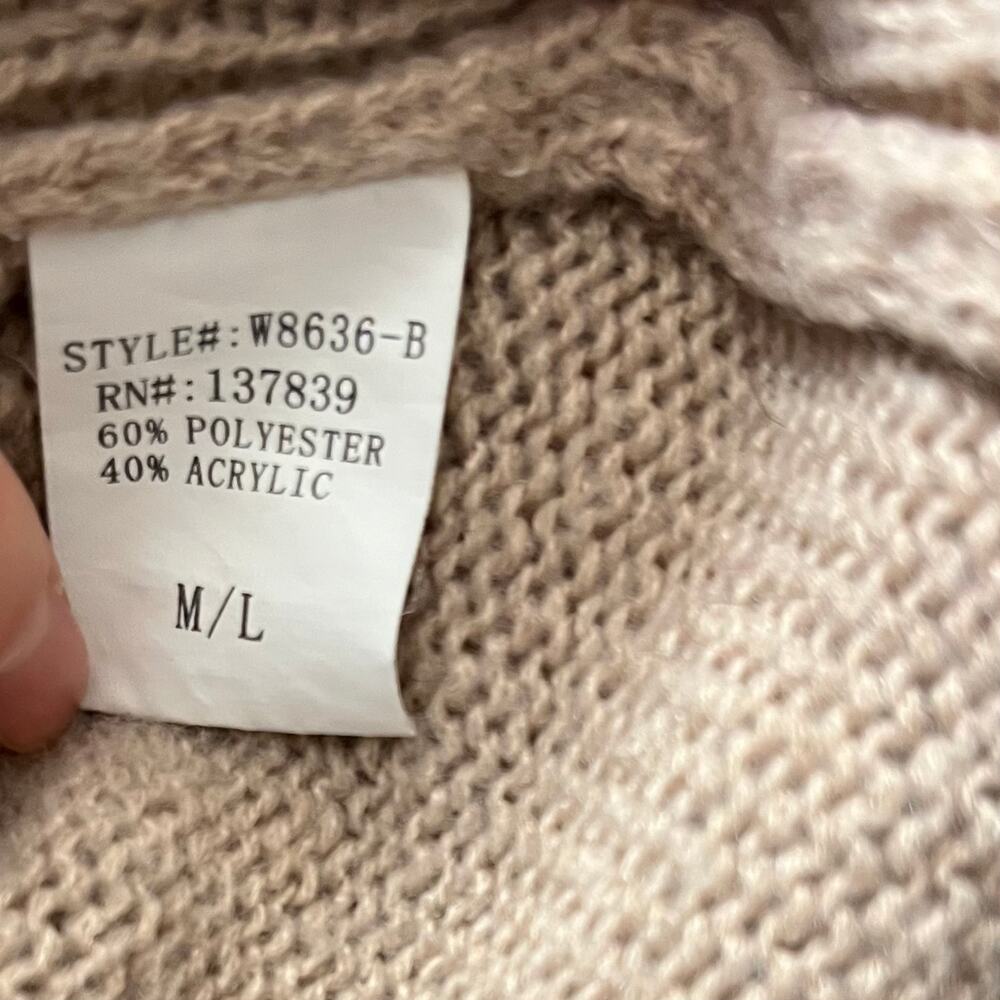 Debut Cold Shoulder Cable Knit Sweater M/L Beige Chunky Crop Cozy Cottagecore - Picture 6 of 6